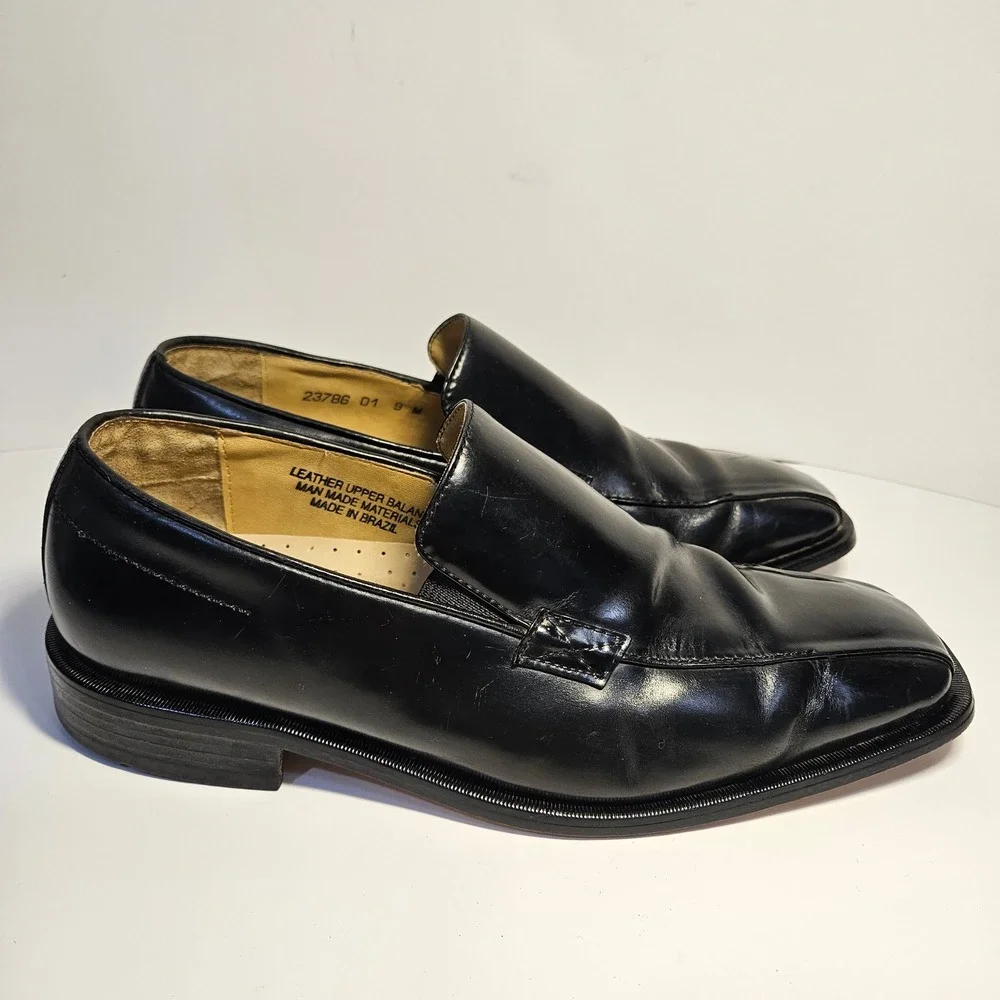 Stacy Adams Mens Black Leather Square‎ Toe Loafers Dress Shoes 9M 23786-01